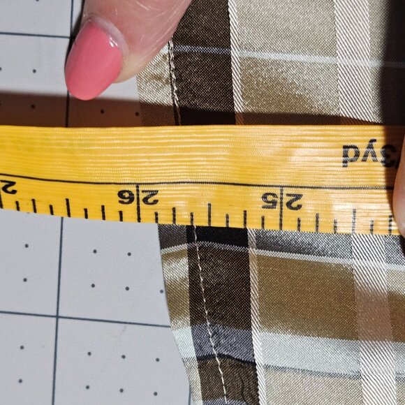 Carlisle Womens Plaid Button-Up Shirt 3/4 Sleeves Size 18 100% Silk Beige & Blue - Picture 8 of 11